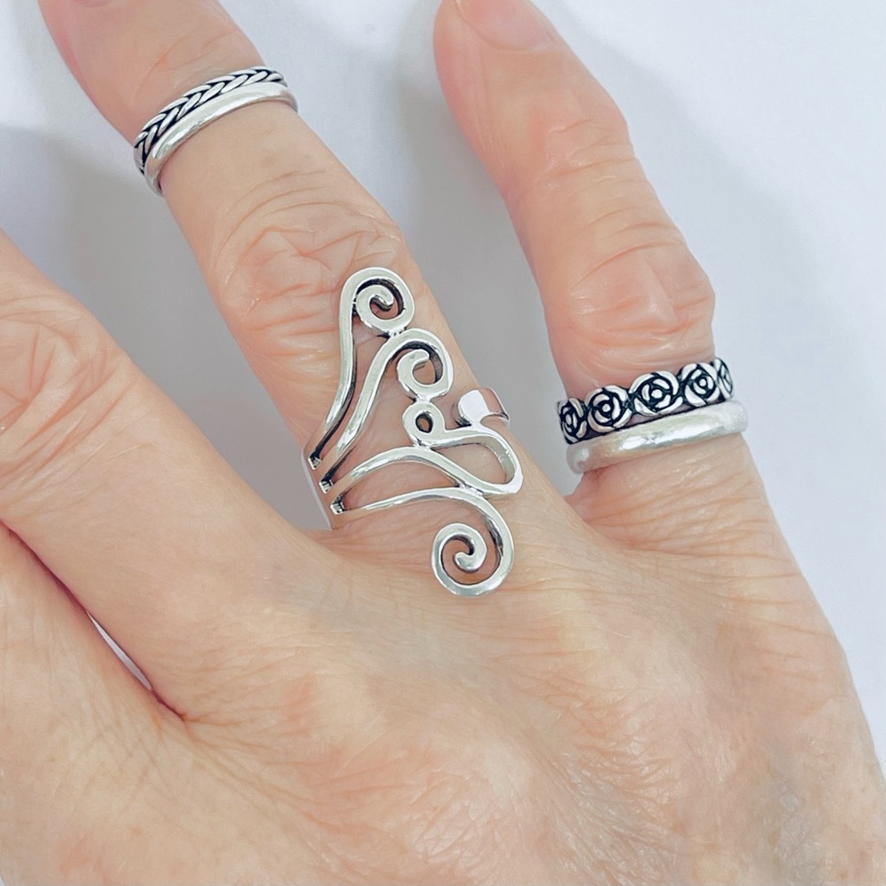Sterling Silver Statement Swirly Ring, Silver Rings, Swirl Jewelry, Spiral Ring - Picture 8 of 14